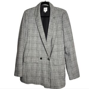 Gap 8 Tall Plaid Houndstooth Black White Soft Double Breasted Blazer Pockets